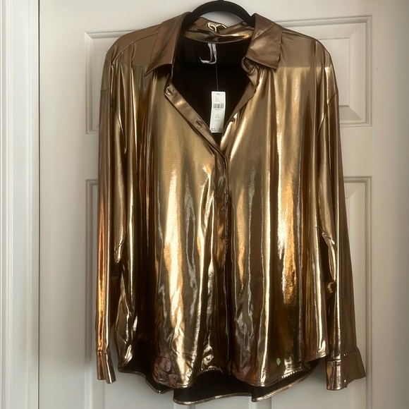 Anthropologie Metallic button down shirt. Color Cooper size 2X - Picture 1 of 3